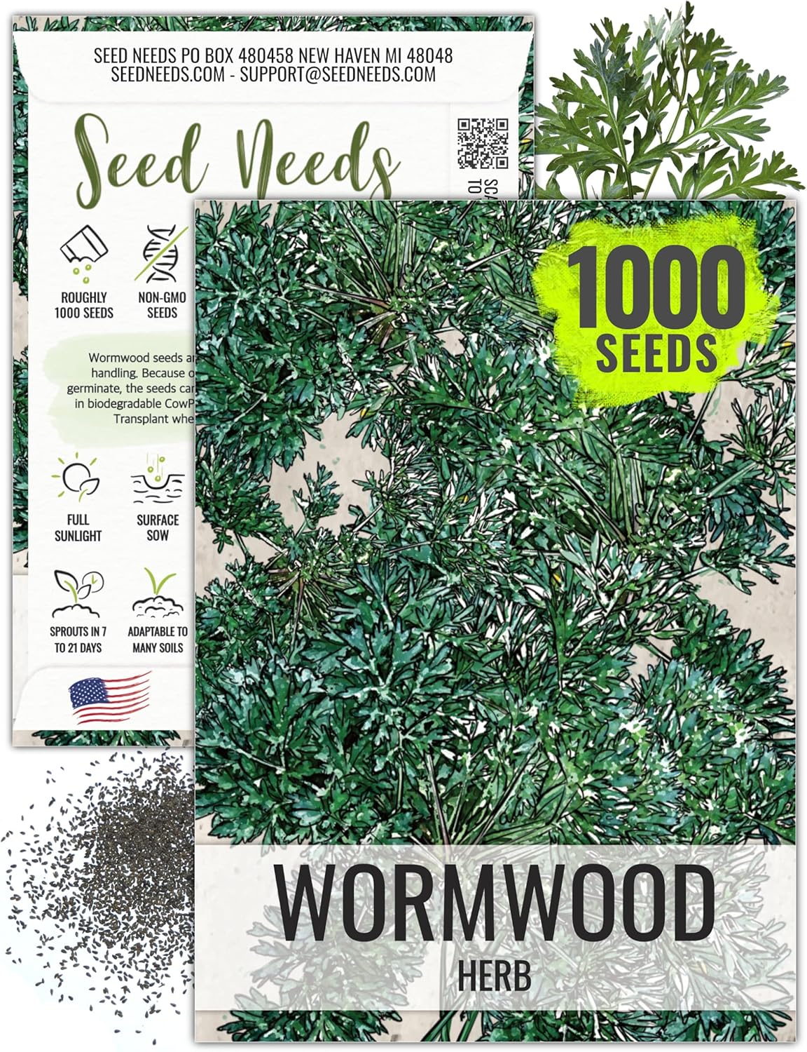 (1 Pack) Seed Needs Wormwood Seeds for Planting - Non-GMO, Heirloom & Untreated Perennial Herb - Medicinal Herbs
