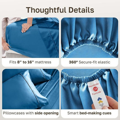 California Design Den Queen Cotton Sheet Set - 400 TC Award-Winning Silky Sateen, Deep Pockets, Cobalt Blue