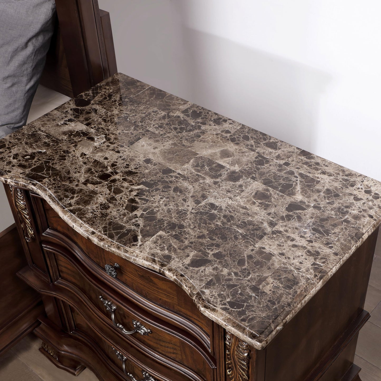 Furniture of America Clairibel Solid Wood 3-Drawer Nightstand with Genuine Marble Top, Felt-Lined Top Storage Bedside Table, Easy Assembly for Bedroom, Guest Room, Home Office, Brown Cherry