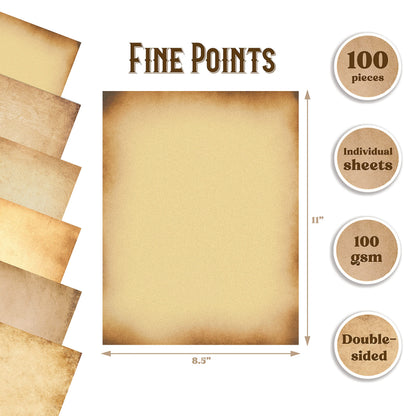 Better Office Products Stationery Paper, 100 Sheets, Aged Look Vintage Antique Old Fashion Parchment Paper, Letter Size 8.5 x 11 inch, Double Sided Printing Paper, 6 Designs, 100 Pack