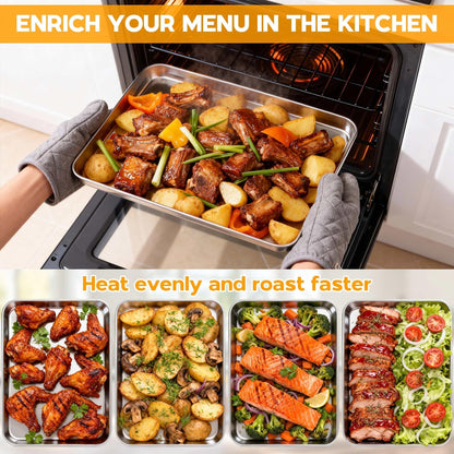 Onader Baking Sheet Set of 2, 12.5" x 9.7" Food-Grade Stainless Steel Quarter Sheet Pans for Baking, Metal Cookie Toaster Oven Pan Tray, Heavy Duty & Dishwasher Safe