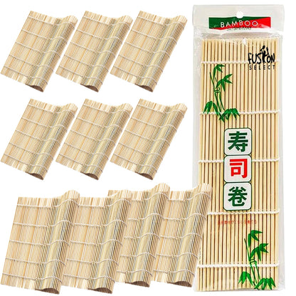 Fusion Select 10 Pk Bamboo Sushi Mat - Sushi Roller Mat for Making, Shaping & Molding Sushi Roll & Kimbap - Food-Safe Sushi Making Supplies, Tools & Accessories - Made of Natural Bamboo - 9.5x9.5