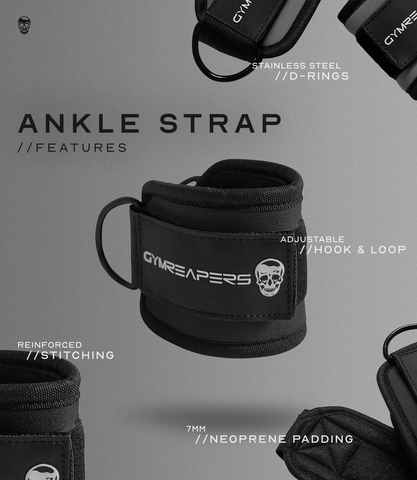 Gymreapers Ankle Straps (Pair) For Cable Machine Kickbacks, Glute Workouts, Lower Body Exercises - Adjustable Leg Straps with Neoprene Padding (Black, Pair)