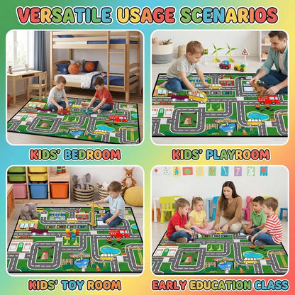 3x5 Car Rugs for Kids Toy - Car Track Carpet for Boys Road Rug for Bedroom Road Map Carpet for Kids Toy Play Mat Farm