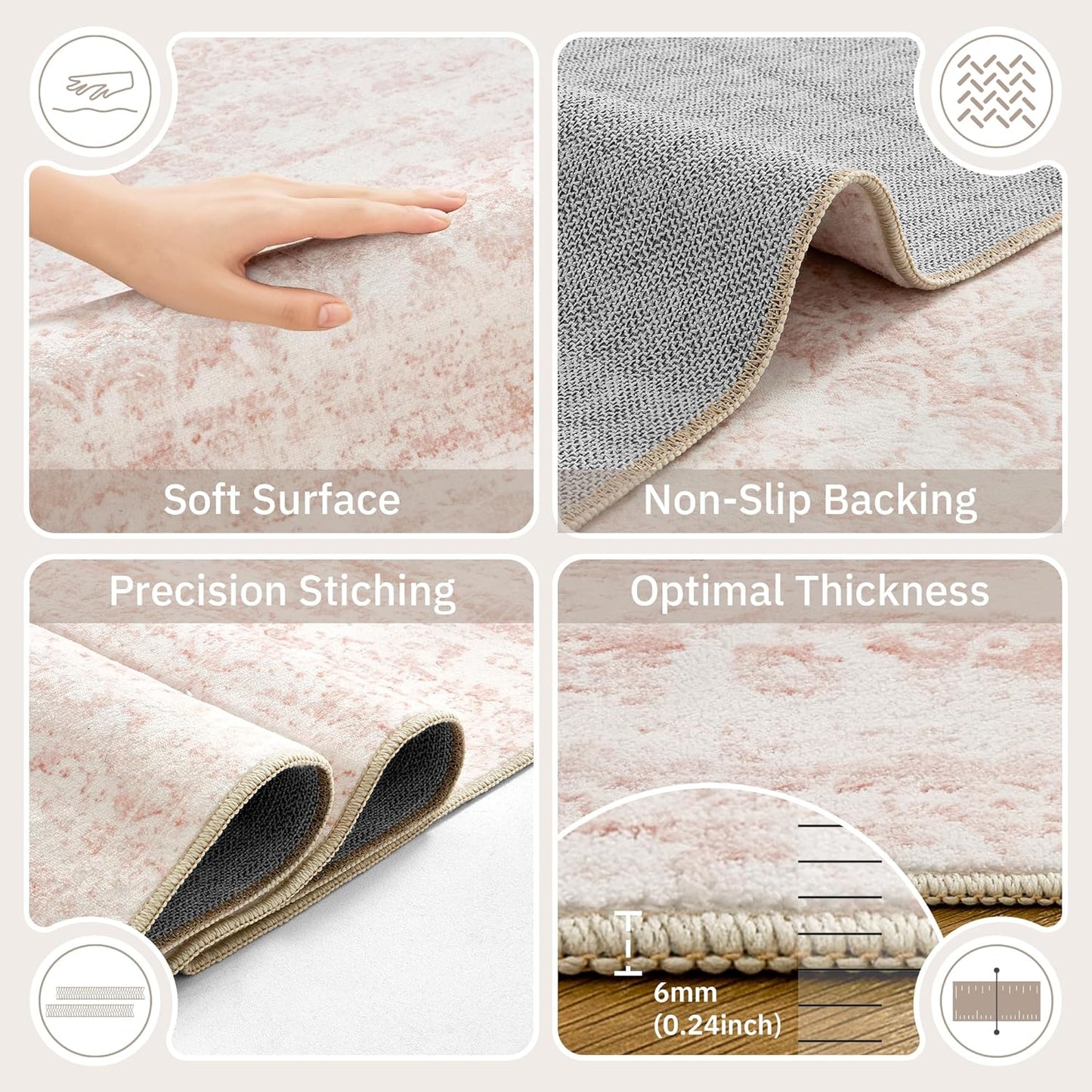 5x7 5'x7') Soalmost Pink Area Rugs for Baby Girl Nursery, Washable Rugs Vintage Floral Non-Slip Low Pile Soft Throw
