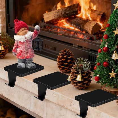 Palonu 4 Pcs Black Christmas Stocking Holders, Heavy Duty Mantle Hangers Cast Iron Hanging Hooks with Non-Slip Pad,Christmas Ornaments Xmas Holiday Decoration Shelf Window Fireplace Mantel Décor
