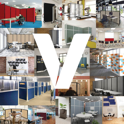 Versare Workstation Partition | Portable Wall Divider | Modern Office Cubicle | Free Standing Privacy Screen | Flexible Work Space | 66" x 70" W/Window, Navy Blue Fabric Panels