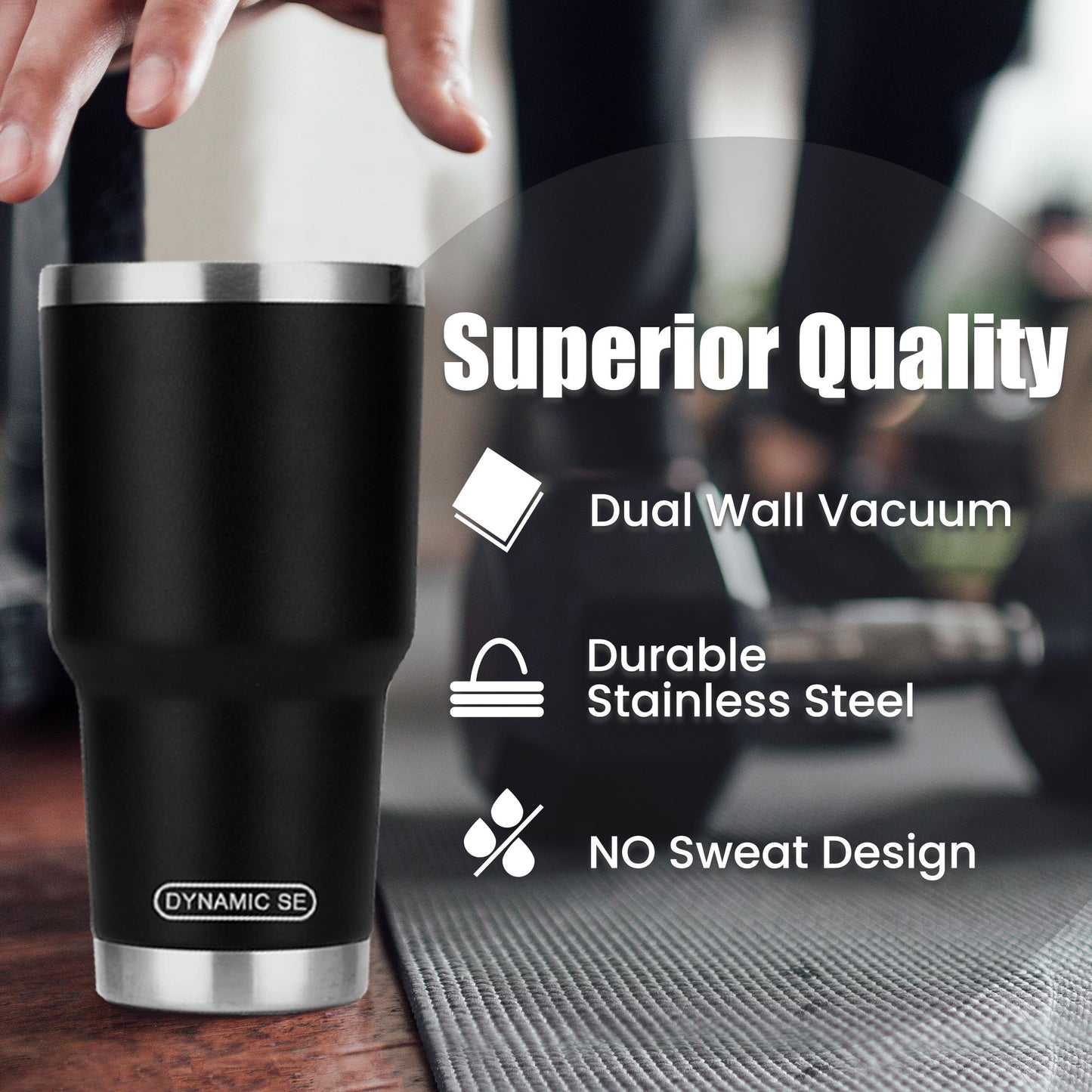 D·S 30 oz Black Tumbler Stainless Steel Double Wall Vacuum Insulated Mug with Straw and Lid, Cleaning Brush for Cold and Hot Beverages