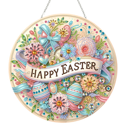JJFox Diamond Art Hanging Kit for Adult,Special Shaped Rhinestone,Double Sided DIY Acrylic 5D Diamond Art Painting Window Pendants Home Garden Wall Hanging Kits Hanging Ornament (Happy Easter)