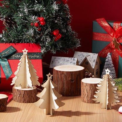 Chunful 36 Pcs Christmas Tree Wooden Crafts DIY 3D Christmas Tree Sign Xmas Unfinished Wood Cutouts Crafts Ornaments Blank Wooden Slices Hanging Decoration for Xmas Holiday Tabletop Gift