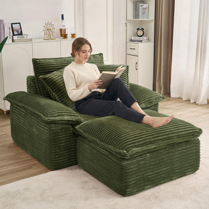 KEIKI 63" Oversized Lounge Sofa Chair with Ottoman, Deep Seat Cloud Couch Bed, Modular 1-Seater Sectional Sleeper Sofa, No Assembly Corduroy Couch for Reading Nook & Cozy Corner