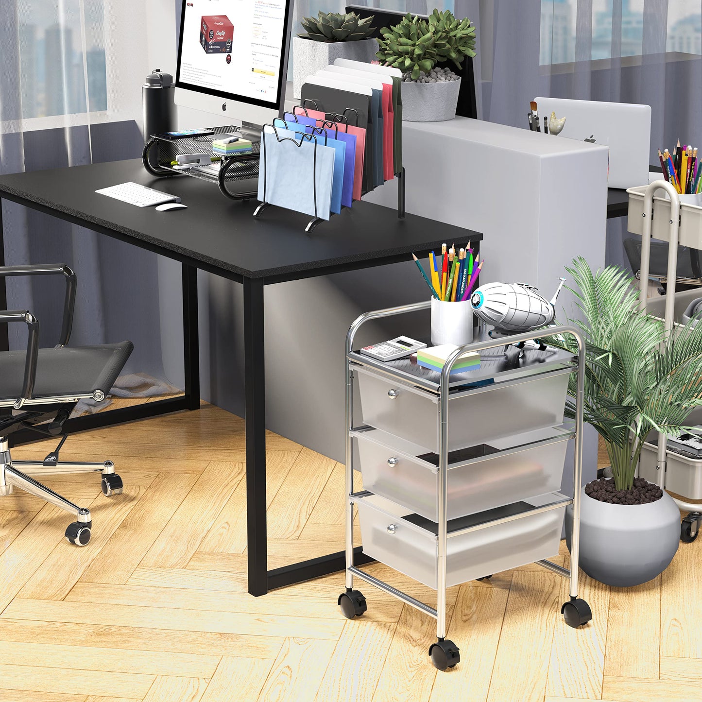 Simple Houseware Utility Cart with 3 Drawers Rolling Storage Art Craft Organizer, Chrome