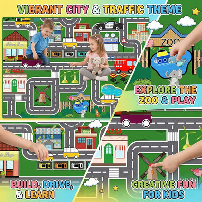 3x5 Car Rugs for Kids Toy - Car Track Carpet for Boys Road Rug for Bedroom Road Map Carpet for Kids Toy Play Mat Farm