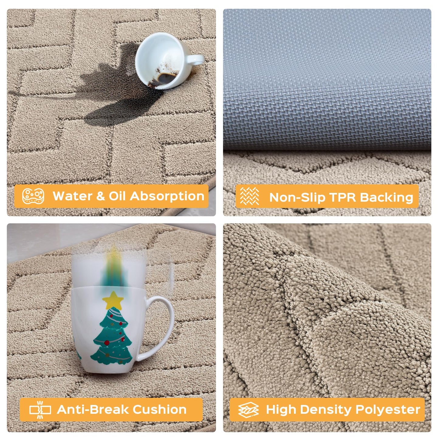 anllugs Machine Washable Kitchen Rugs 24" x 36", Non-Slip Kitchen Runner Rugs Mats for Floor, Absorbent Comfort Standing Mats for Kitchen, Sink, Laundry and Hallway, Taupe