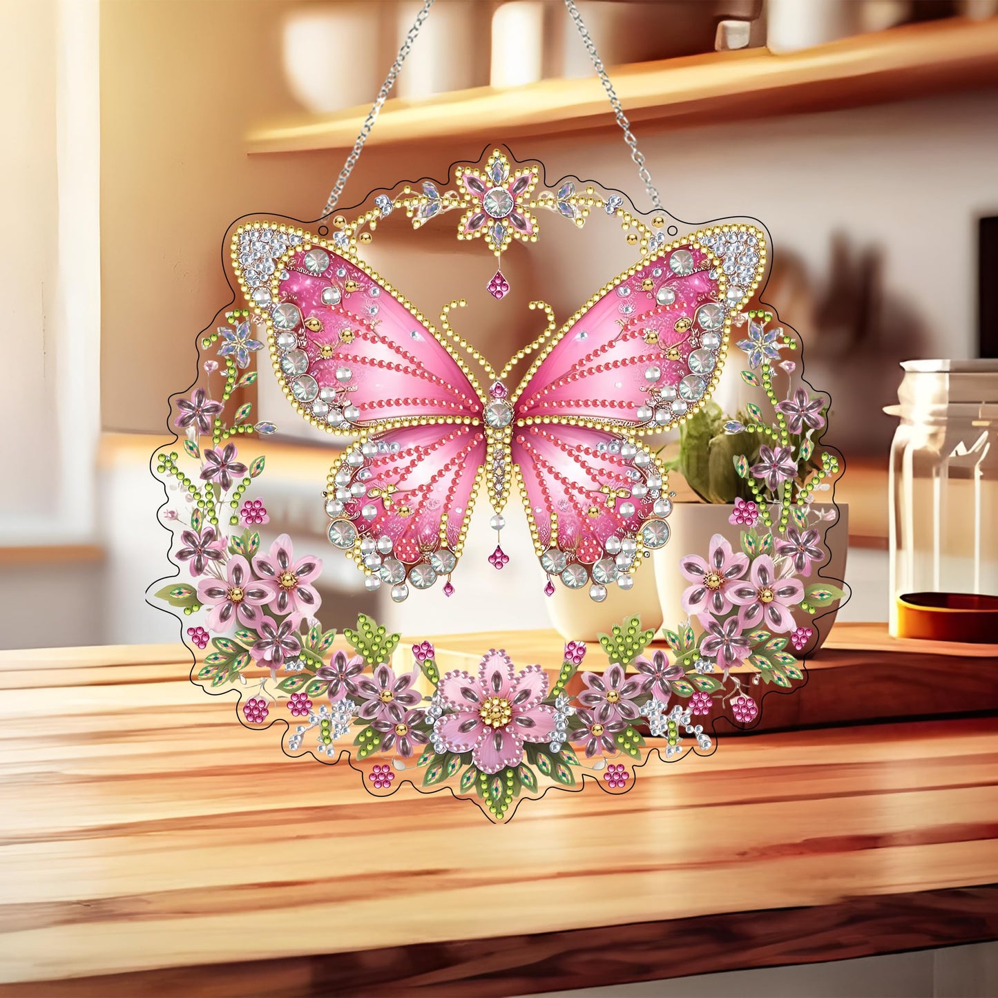 DIY Hanging Diamond Art Kit for Adults, 5D Acrylic Gem Art Window & Wall Pendant, Diamond Painting Ornament for Home Decor (Butterfly)