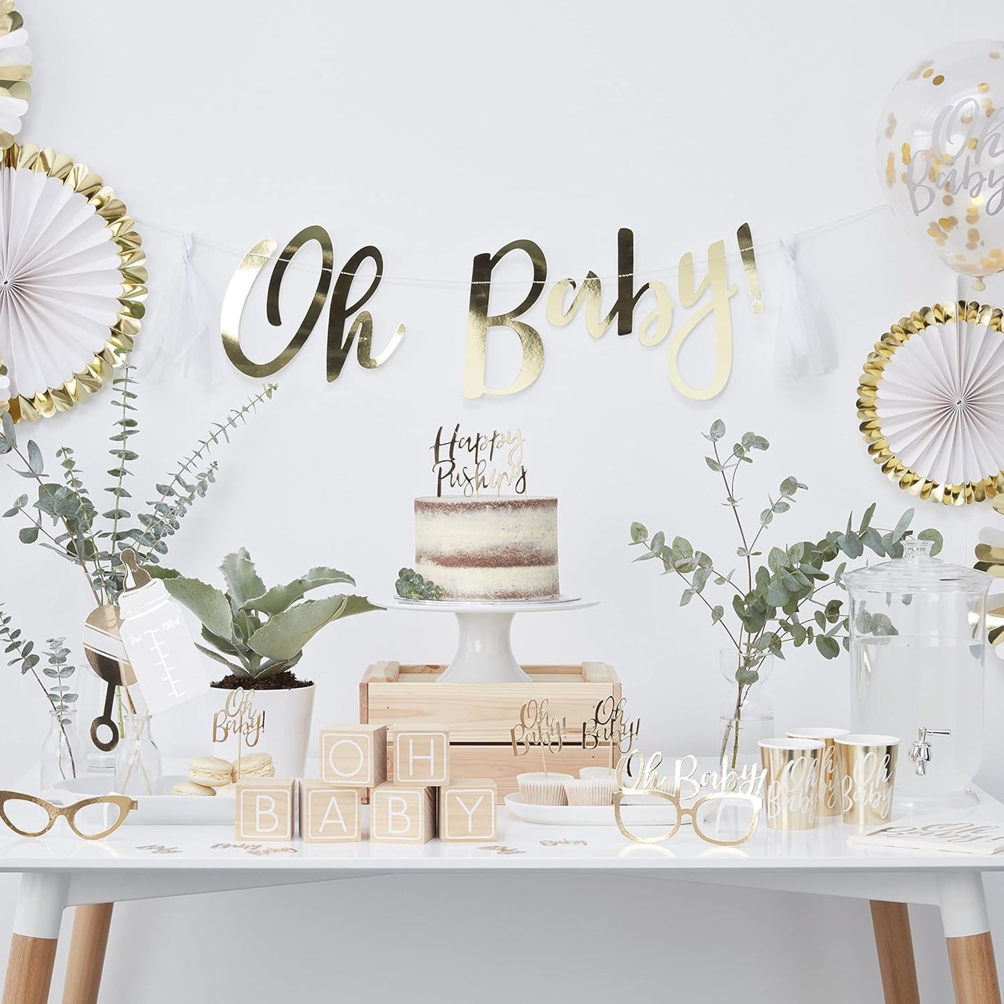 Ginger Ray Gold Foiled Pin Wheel Fan - Baby Shower Celebration Decorations 5 Pack