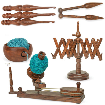 OZYRA Wooden Yarn Cake Winder - Elegant Handmade Yarn Winder for Crocheting, Yarn Winder Large Capacity, Yarn Spinner for Crocheting (R-Combo-2)