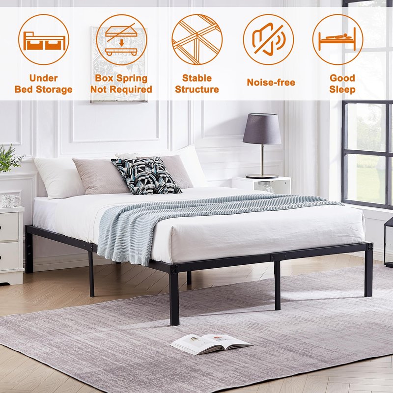 VECELO 16" Full Size Metal Platform Bed Frame,Heavy Duty Steel Slat/Easy Assembly Mattress Foundation/No Box Spring Needed