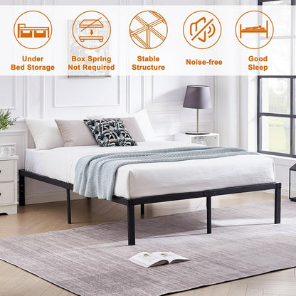 VECELO 16" Full Size Metal Platform Bed Frame,Heavy Duty Steel Slat/Easy Assembly Mattress Foundation/No Box Spring Needed