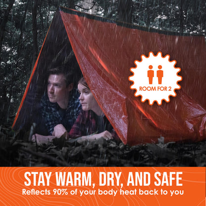 Go Time Gear Emergency Tube Tent Life Tent 2-Person Mylar - Green 2-Pack - Reflects Body Heat & Waterproof Emergency Shelter - Includes Whistle & 550lb Paracord - Survival & Camping Gear