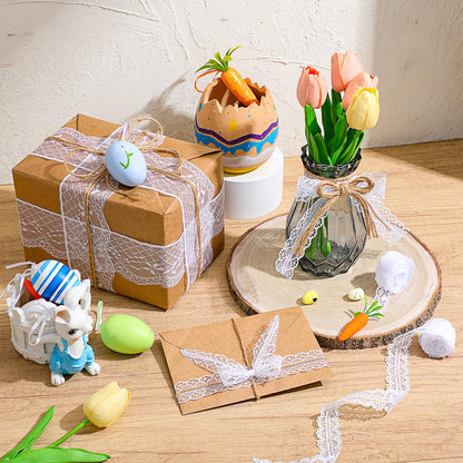 Hoteam 49 Yards White Lace Ribbon 15 Rolls and 328 ft Jute Twine, Craft Ribbon 0.5 to 2.36 Inch Assorted Pattern for Wedding Party Rustic Decoration Gift Wrapping DIY Crafts Home, 3.28 Yards for Each