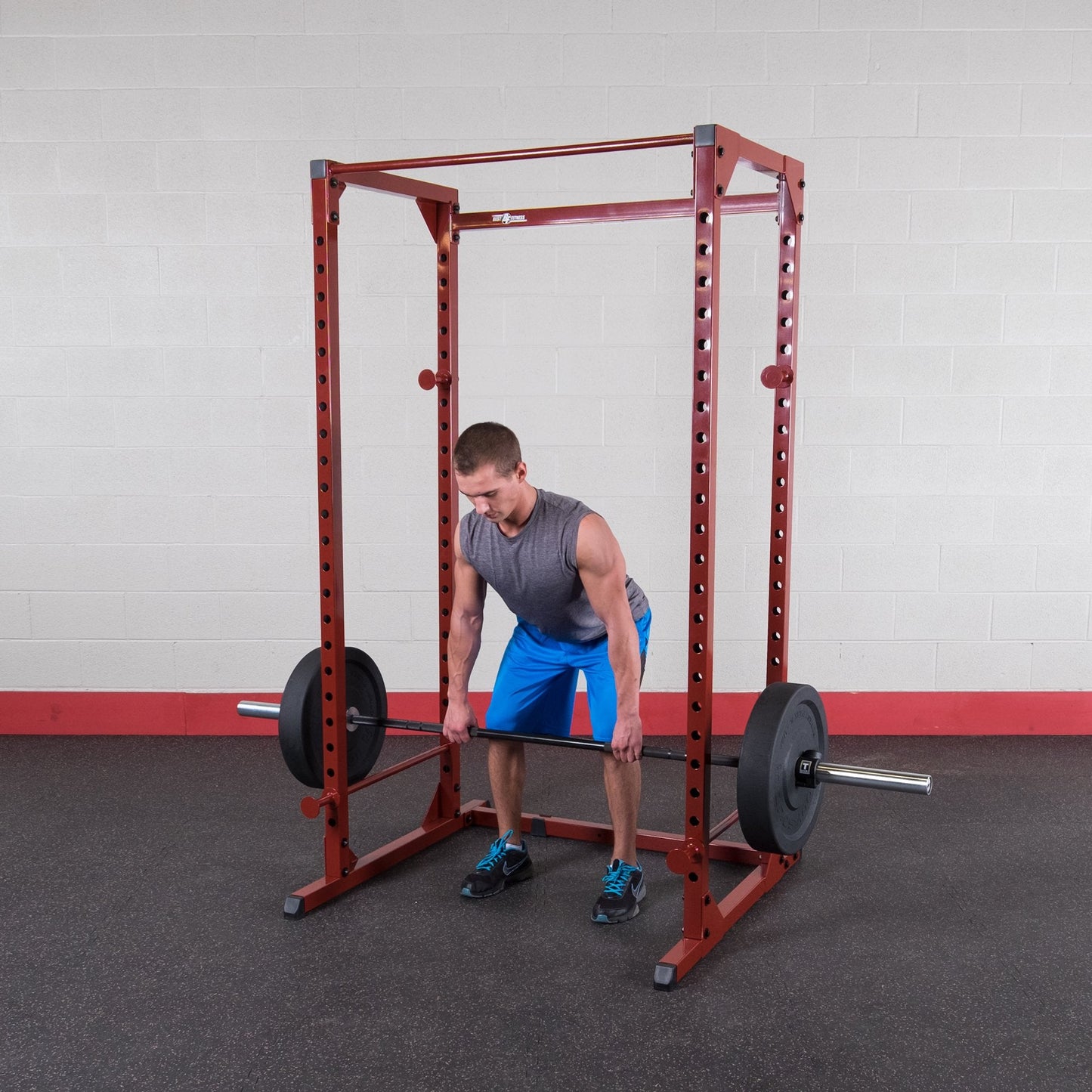 Body-Solid Best Fitness Power Rack - 14-Gauge Steel Home Gym with 500lb Capacity, Chin Bar, 23 Adjustable Safety Bars, Optional LAT & Dip Attachments, Red