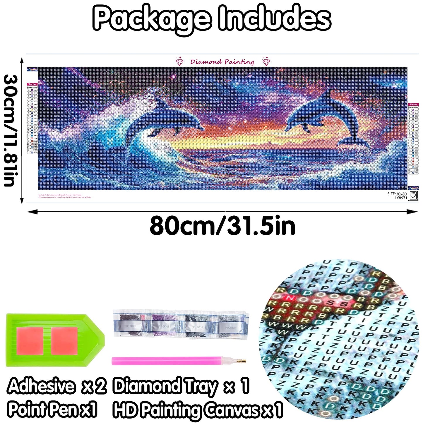 Yomiie Large 5D Diamond Art Kits for Adults, Dolphins Diamond Painting Art Landscape DIY Full Round Drill Kits, Embroidery Rhinestone Diamond Crystal Craft Canvas Home Wall Decor 31.5x11.81 inch