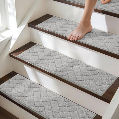 BEQHAUSE Non-Slip Carpet Stair Treads - Soft Indoor Stair Runners, 9" x 28", Grey, 15pcs