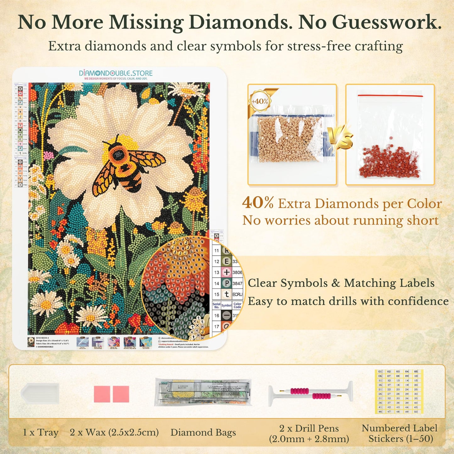 DIAMONDOUBLE Premium Diamond Art Kit for Adults on Velvet Canvas, 12x16 5D Full Drill Small Diamond Painting Kit for Beginners, Bee & Flower Hand-Drawn Design with Mixed Acrylic Round & Mini Diamonds