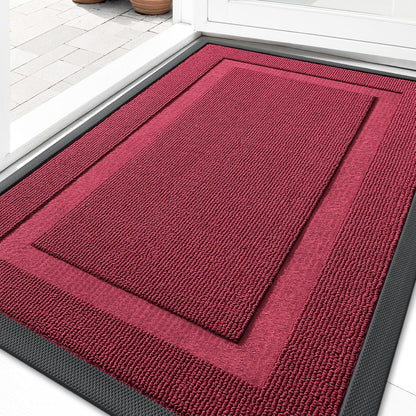 OLANLY Waterproof Front Door Mat - All-Season Indoor/Outdoor Doormat, Easy Clean, Burgundy 29.5x17