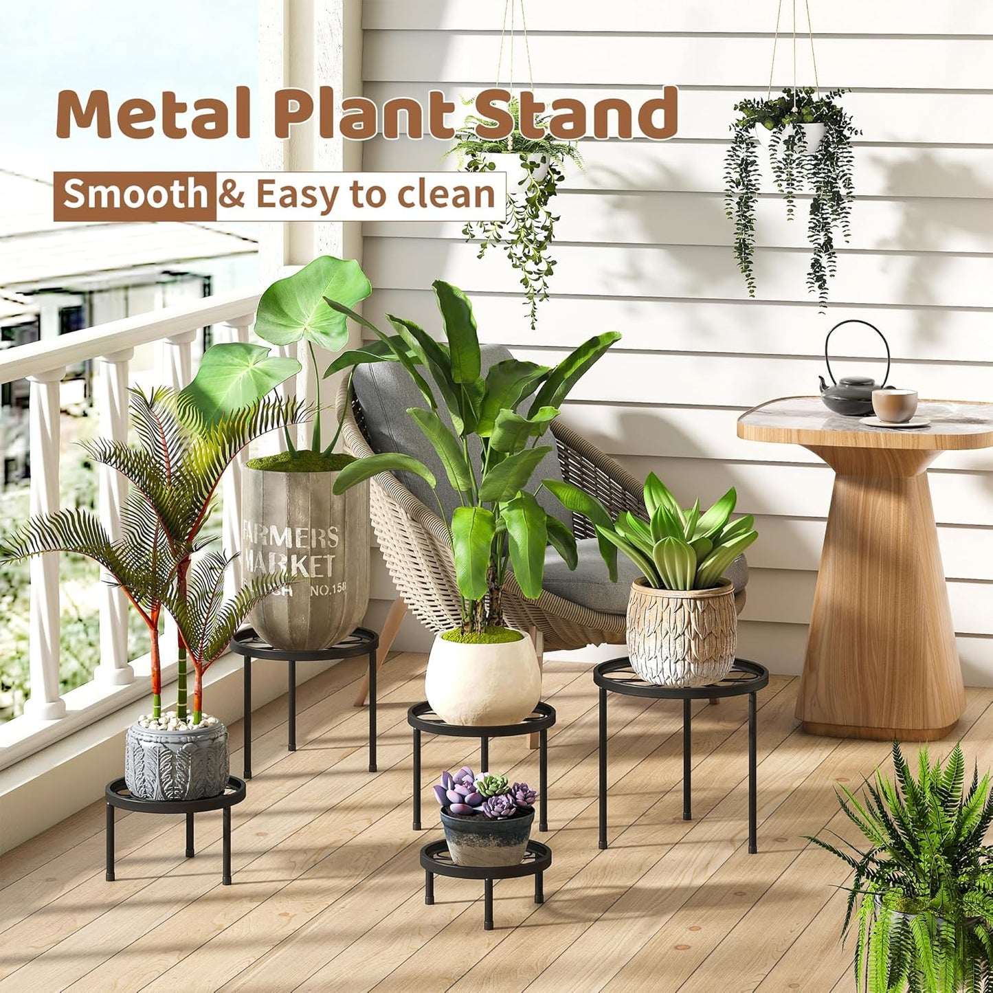 5 Pack Metal Plant Stand Indoor Outdoor Heavy Duty Plant Stands Anti-Rust Iron Flower Pot Stands,Flower Pot Stand Plant
