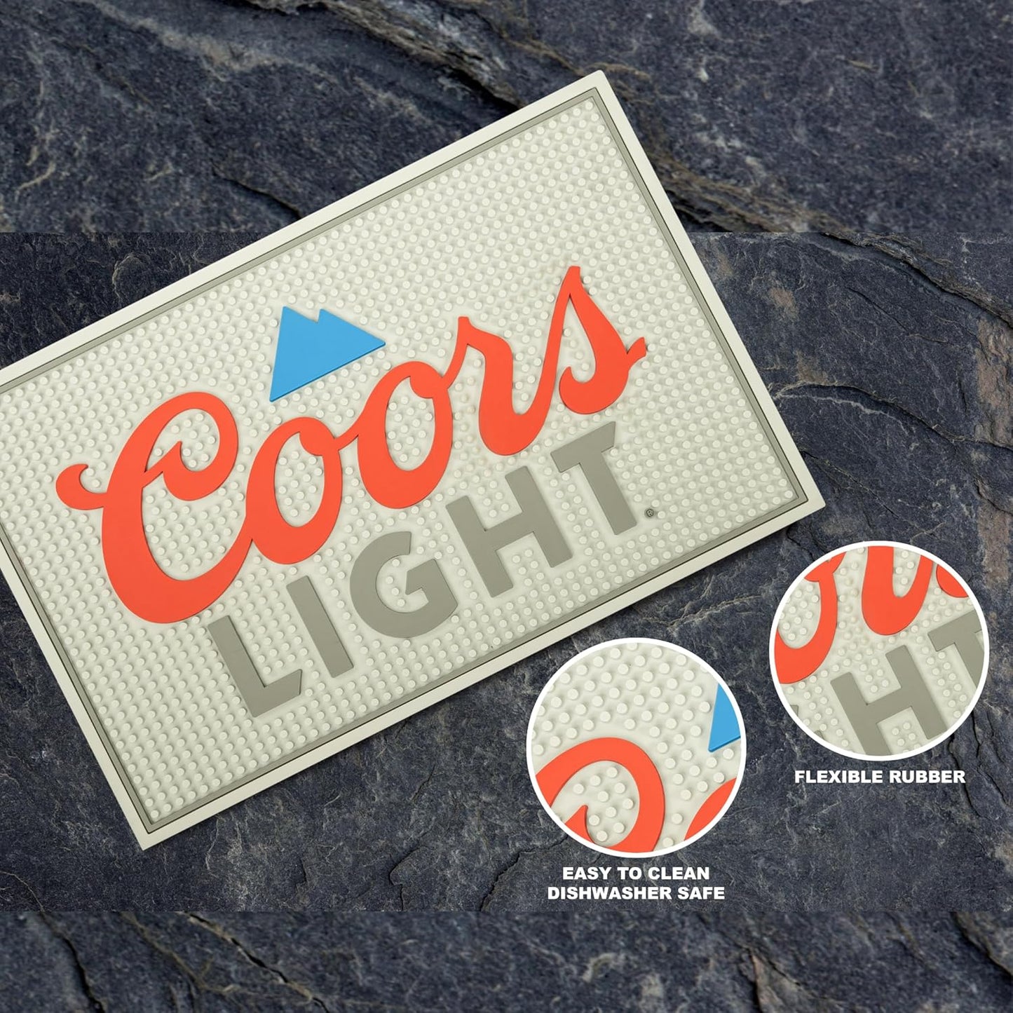 Coors Light Bar Mat 18x12 inches, Non-Slip Rubber Backing for Home Bar, Coffee Maker, and Pet Bowl