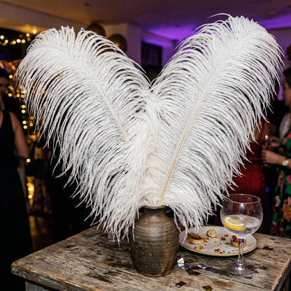 Lamar 10 Pcs XXL White Ostrich Feathers 20-22 Inch Large Ostrich Feathers with Thick Pole, Voluminous, High-Luster Perfect for Weddings, Centerpieces, DIY Decor, Photography