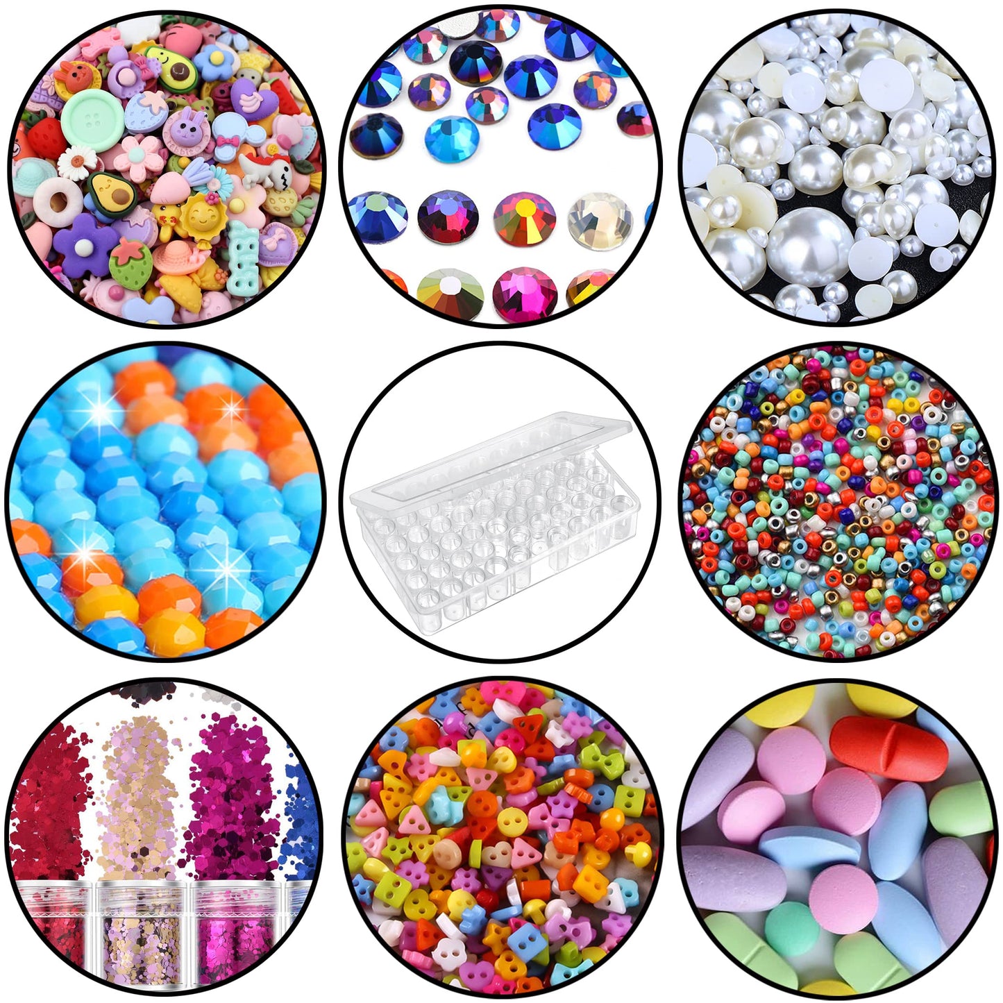Notgia 1pack 60 Grids Bead Organizer and Storage Diamond Painting Containers Portable Plastic Case Box Arts Crafts Storage for Seeds Beads Sewing Cosmetic Nail Glitter Powder Small Parts Rhinestones