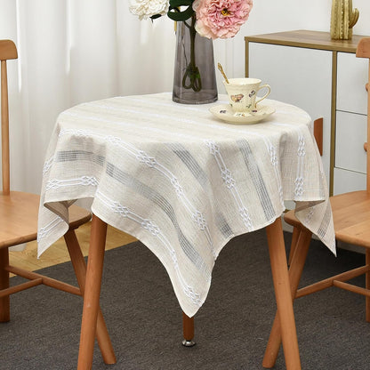 Limalred 24x24 Inch Rustic Striped Embroidery Small Square Tablecloth, Openwork Heavy Weight Linen Wrinkle Resistant