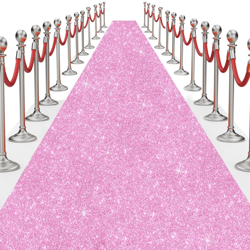 Glitter Carpet Runner for Party -200 GSM Thickness Non-Woven Fabric Runner Rug with Adhesive Tape, Hollywood Carpet for Event, Aisle Runner for Wedding Ceremony (Glitter Pink, 2.6FTx15FT)