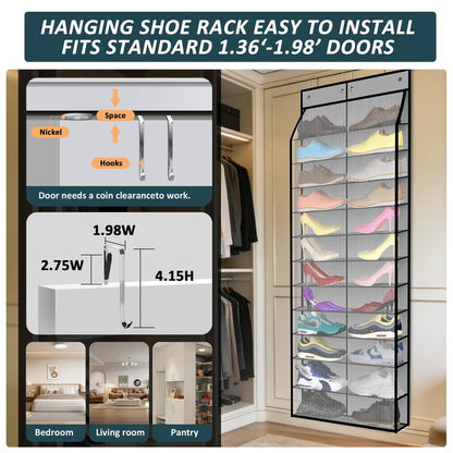 Kotkn 24-Pair Over Door Shoe Organizer for Family & Kids, Double Sided | Hanging Storage for Sneakers, Boots, Toys & Room Organization-Graphite Gray