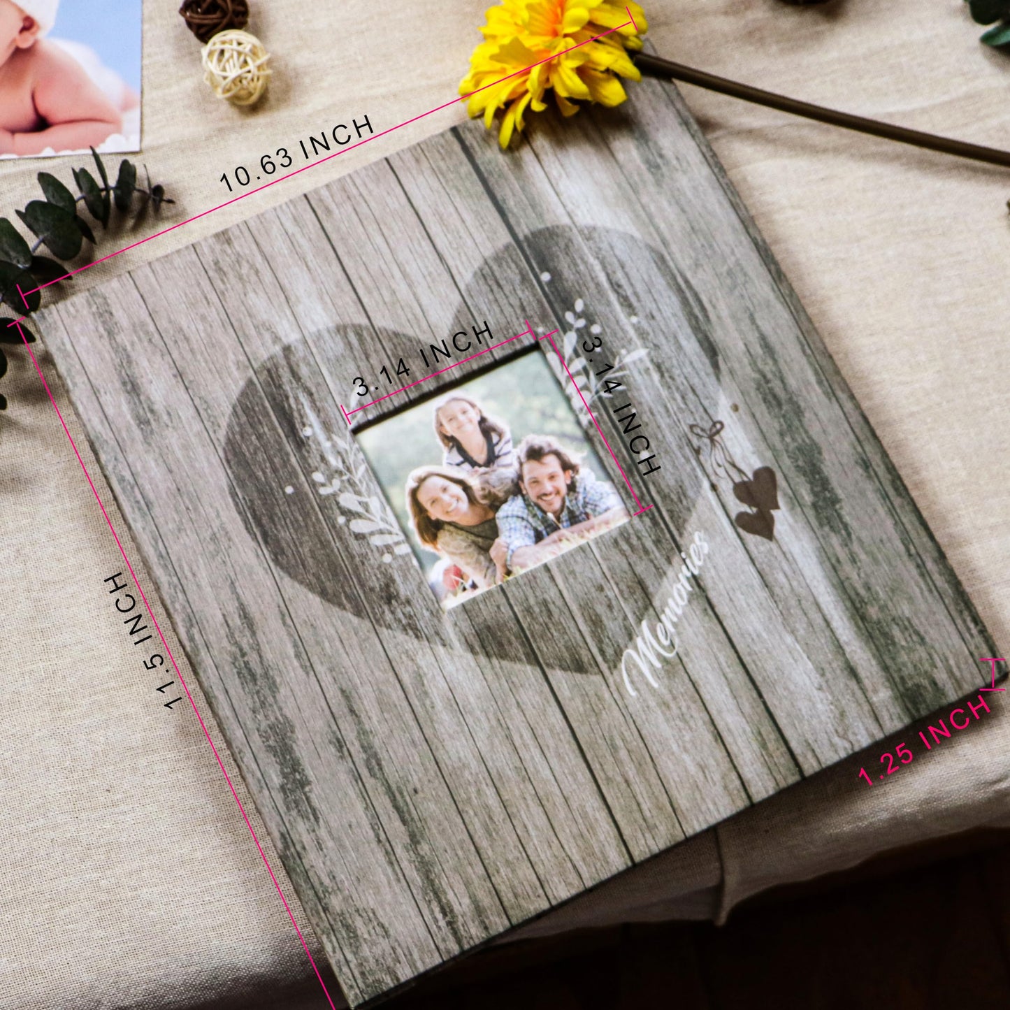 Holoary Self Adhesive Page Scrapbook Photo Album with Metallic Pen for 3x5 4x6 5x7 6x8 8x10 Hand Made DIY 40 pages Albums, Printed Kraft Paper Cover Memory Book (Wood Grain with Window)