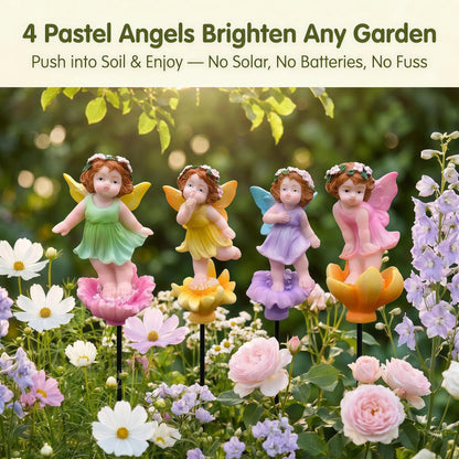 Uswin 4 Pcs Fairy Garden Stakes Accessories Outdoor - Miniature Fairy Figurines with Stakes - Resin Garden Fairy Decor for Potted Plants, Flower Beds & Lawn