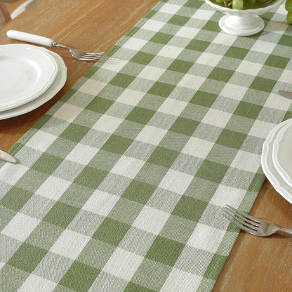 13x108 Inches Laolitou Spring Green Checkered Table Runner, Cotton Linen Gingham Table Runners, Classic Buffalo Plaid