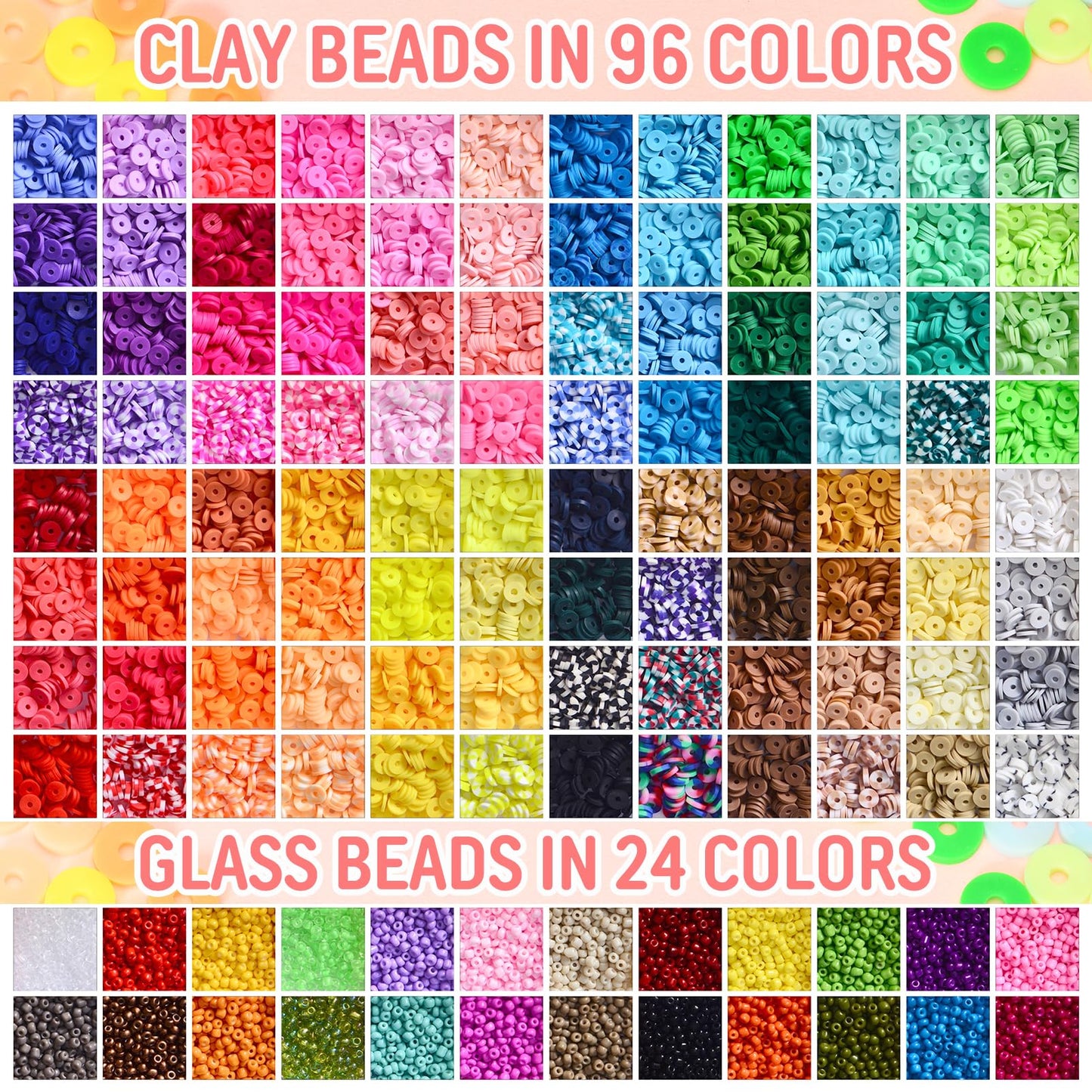 Ilootm Friendship Bracelet Kit, 16800pcs, 96 Colors Polymer Clay Beads & 24 Colors Glass Seed Beads, 400 Letters Beads，Bracelet Making Kit for DIY Jewelry Making&Friendship Bracelet Making