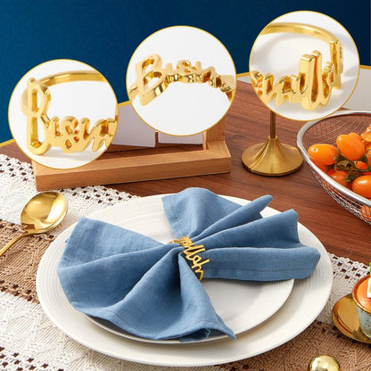 APTWOW Bismillah Letter Napkin Rings Set of 6 - Gold Metal Eid Mubarak Napkin Holder, Ramadan Napkin Rings for Ramadan Banquet Party Dining Table Decor