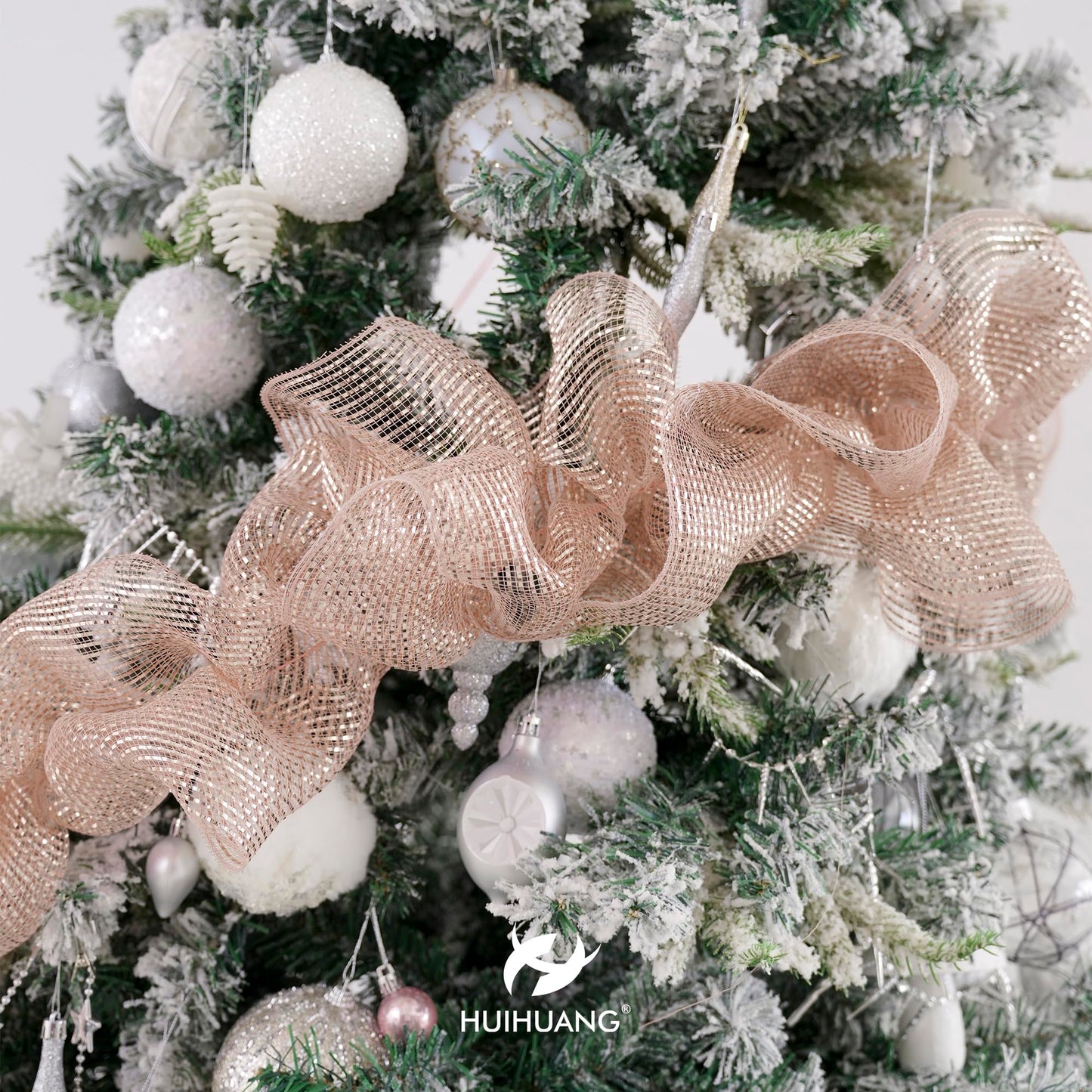 HUIHUANG Rose Gold Mesh Ribbon for Christmas Tree 10 inch Wide Easy Pull Deco Mesh Rose Gold Decorative Mesh Ribbon for Christmas, Garlands, Wreath Supplies, Floral Arrangements, Large Bows-10 Yards