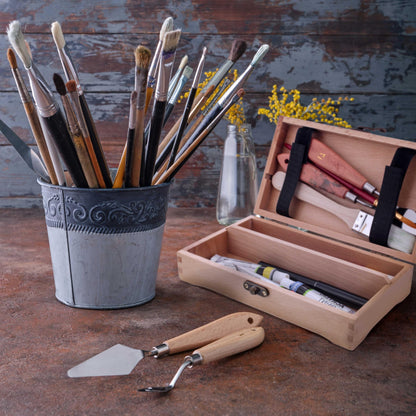U.S. Art Supply Multi-Function Artist Supply Box with Locking Clasps - Wooden Art Box for Artist Supplies, Brushes, Pencils, Erasers, Tool Storage Organizer Case to Protect and Transport