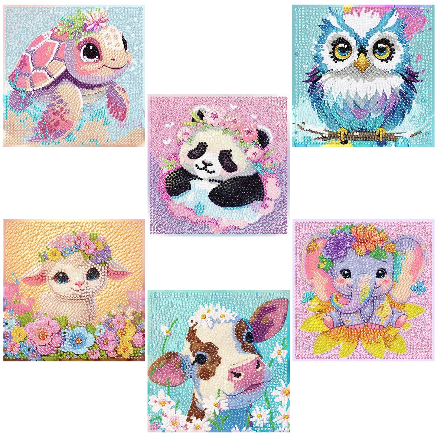 Mowana 6 Pack Diamond Art Kits for Kids - Animals Diamond Painting for Kids 10-12, 6x6 Diamond Art for Girls and Teens, 5D DIY Round Drill Big Gem Art for Ages 4-8-12