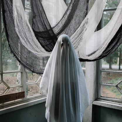 Alpurple 12 Pcs Halloween Creepy Cloth, 30 x 72 Inch Scary Spooky Fabric Cloth, Freaky Loose Weave Creepy Gauze for Halloween Party Decoration (6 Black + 6 White)