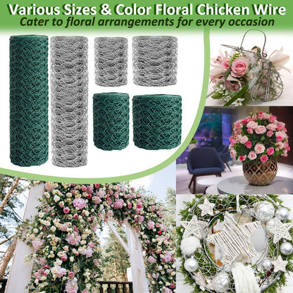 Floral Chicken Wire for Craft Kit, 4" x 396" Lightweight Chicken Wire for Floral Arrangement, Hexagonal Galvanized Chicken Wire Netting with Floral Tape, Plier, Tie, Gloves(Silver,4" x 396")