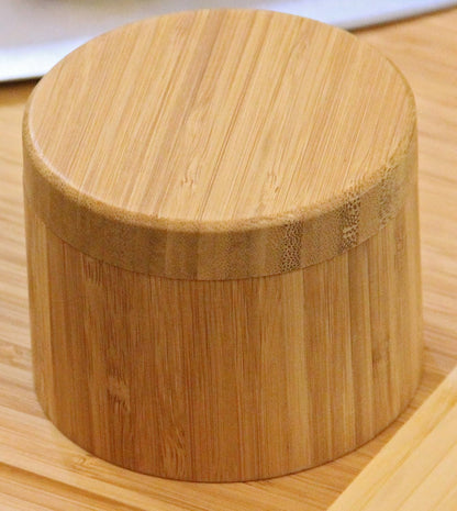 Round Bamboo Salt Box, Eco-Friendly, 100% Organic Bamboo, Professional-Grade Storage Container