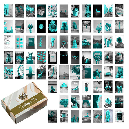 Teal Wall Collage Kit 75pcs of Photos for Bedroom, College Dorm, Boho Aesthetic Decor, Cute Posters Gift for Teen Girls, Modern Interior Decoration