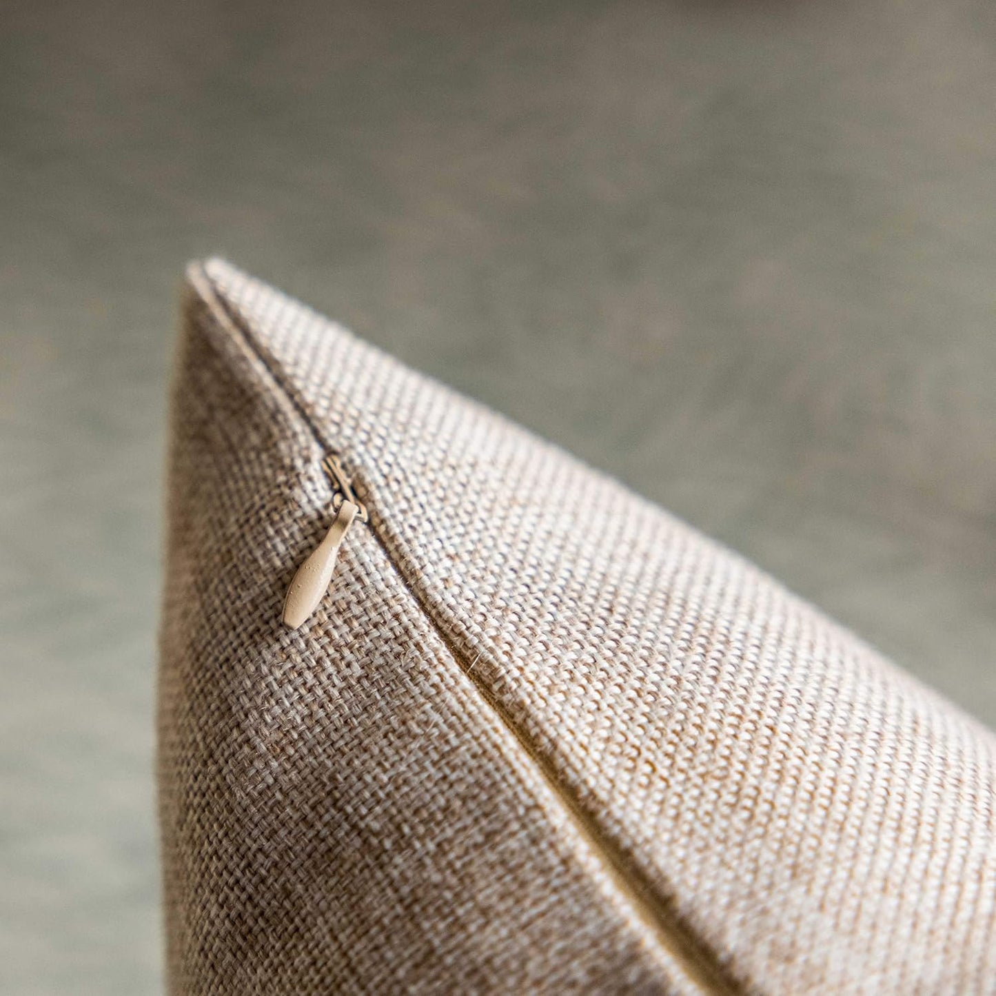Demetex 18x18 Linen Pillow Covers, Beige Farmhouse Square Decorative Accent Throw Pillows, Set of 2